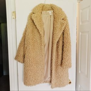 H&M Camel Teddy Coat Size Small